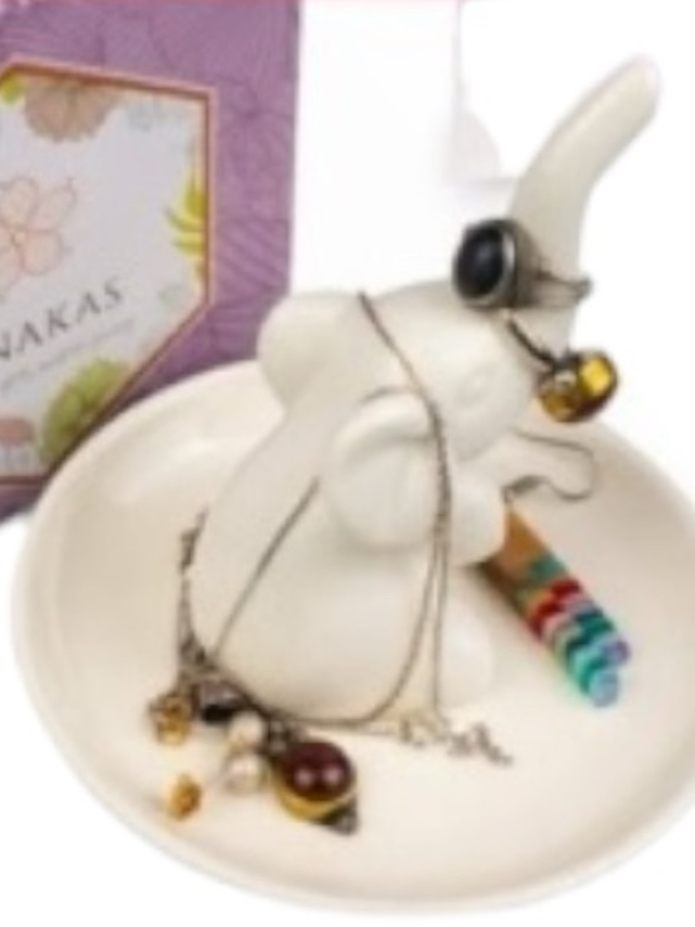 Elephant Ring Holder Dish with Rose Gold Accent -White - Picture 2 of 5